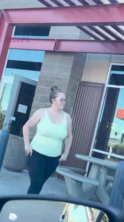 Gas stop in Needles, CA had everyone looking at the titties. 