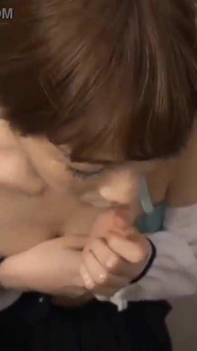 Asian sucker receives cum on her face