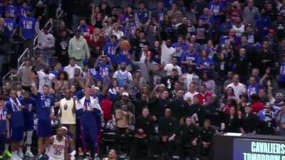 [Highlight] Bones Hyland's three-pointer to cut the lead to 2 somehow rattles out