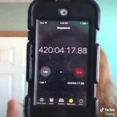 Chad pauses stopwatch on the holy numbers.