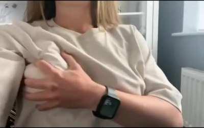 (F) Playing with my tits is much more fun than doing work