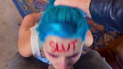 Trying her best not to puke