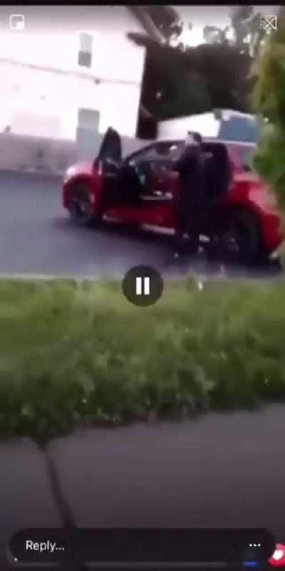 Store owner pulls up to his store, sees would-be looters, and fires shotgun at them