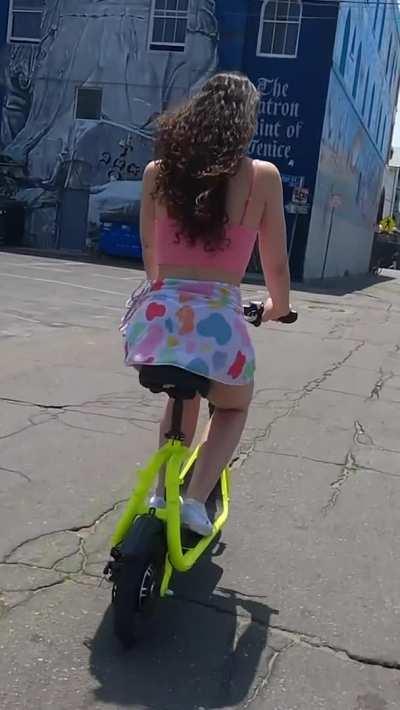 Liz Jordan flashes her ass on a bike
