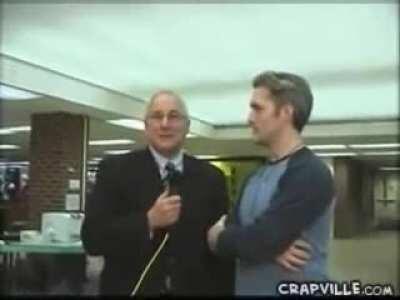 Clumsy Reporter Knocks Down HUGE Jenga Tower