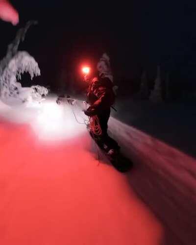 Night boarding featuring 6 huskies