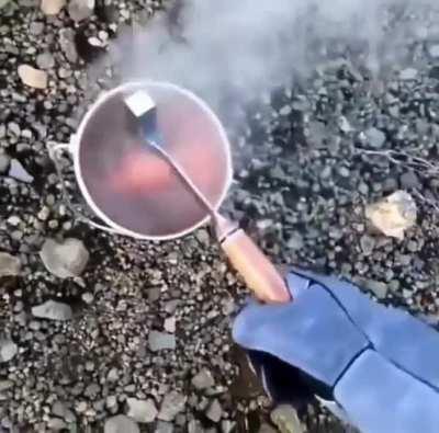 Geologists collecting lava (sound on)