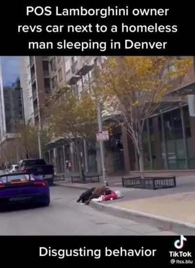Instagram “influencer” Austin Harmon revs his lambo to wake up a sleeping homeless man in Denver, CO