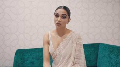 Deepika Padukone talking about her latest investment 'Bellatrix Aerospace' Just look at her, She looks so fucking sexy in that saree and that sleeveless blouse 💦😍 *NEW*