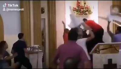 Trying to rob a church, but getting swarmed by the congregation