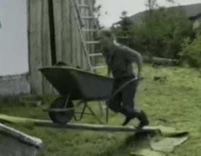 WCGW Using a wheelbarrow on a plank