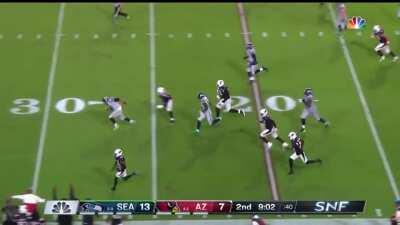 Seattle wide receiver DK Metcalf hits 22.64mph to chase down and tackle Arizona DB Baker, preventing an interception return touchdown.