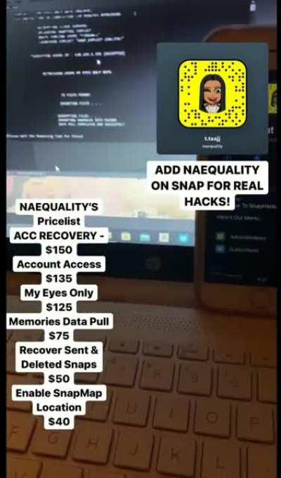 Hit @naequality on Snapchat to order account access , account recovery, my eyes only , memories data pull, recover sent & deleted snaps & more! Telegram Group link in comments below 👇