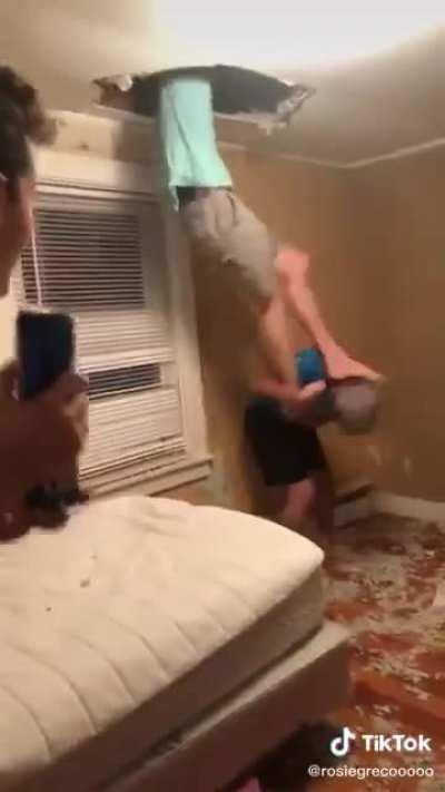 Is he trying to enter or escape