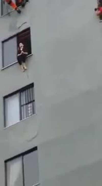 Fireman saves a suicidal person, via kick to the face!