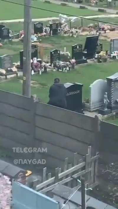 Trashy people fucking on someone's grave