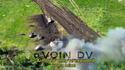 Large Ukraine Column Stopped by Mines