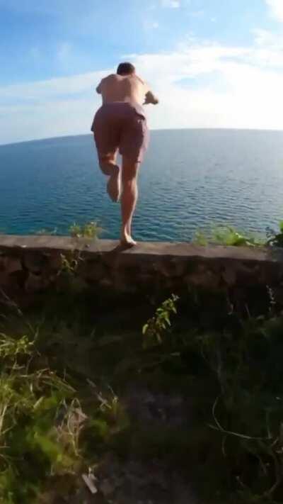 Cliff diving with a pal