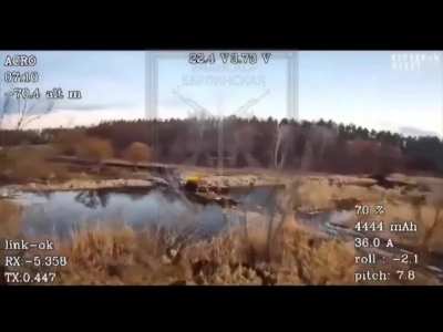 Russian kamikaze drone hit Ukrainian truck building a crossing in the Sumy region