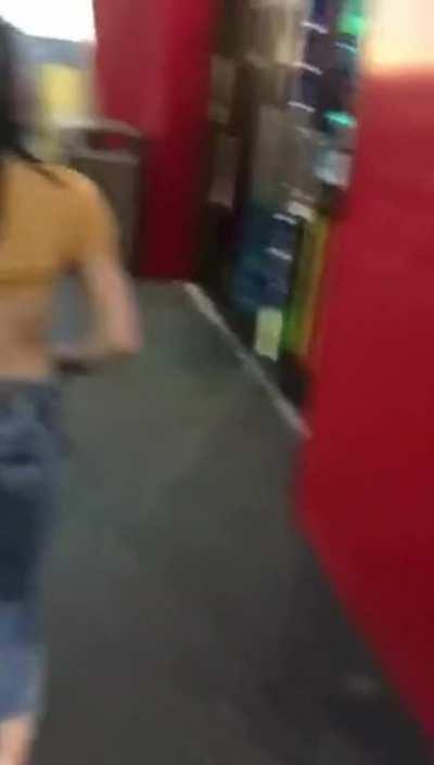 SHOWING HER TITS AT A GAS STATION