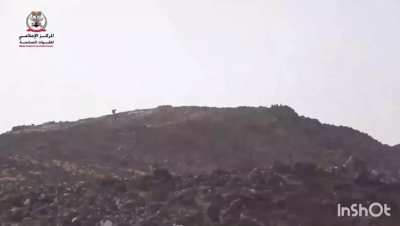 Yemeni army attacks Houthis positions in the mountains in Yemen-Marib region, with support from the Saudi Air Force, 2020.