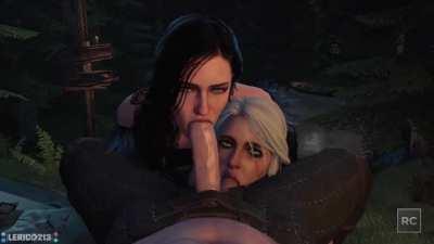 Yennefer and Ciri sucking off Geralt (Rescraft, Lerico213) [The Witcher]