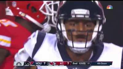 Houston QB Deshaun Watson shares a moment with Kansas City QB Patrick Mahomes on the sideline