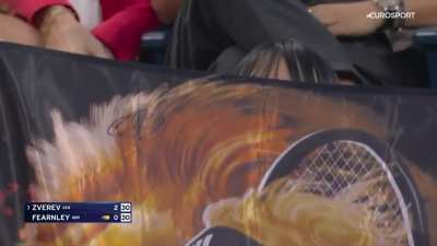 Zverev smiled shyly, flattered by a fan who showed a banner with his lion image