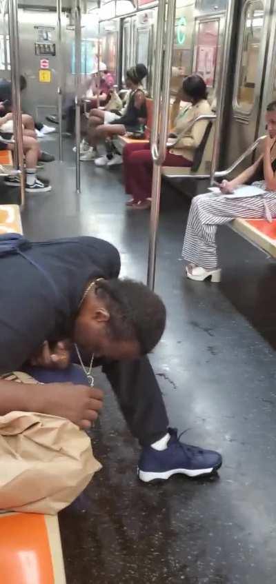 I wonder why some people can't get high in their own backyard or the park.... Why in busy public areas, Pretty sure he's getting all his stuff stolen.   