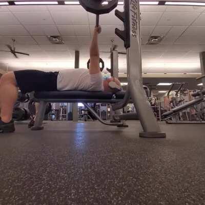 Finally Got a Chance To Record Myself Barbell Bench Pressing... Light Weight Without a Spotter, 100 lbs.