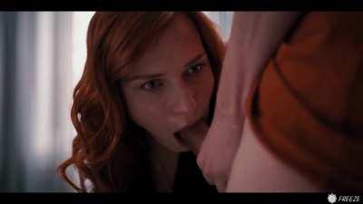 Redhead time frozen and deepthroated by a pervert