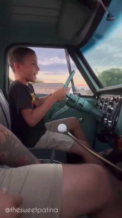 Priceless reaction after dad teaches son how to drive