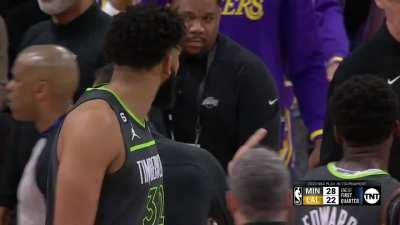 [Highlight] Anthony Edwards and Rui Hachimura get into a hootenanny at the end of the first quarter after Hachimura's missed dunk attempt