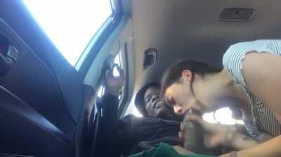 Sucking that big fat cock on the backseat