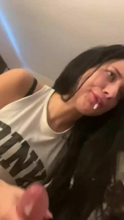 When your boyfriend knows you don't like cum in your mouth, but he does it anyway..