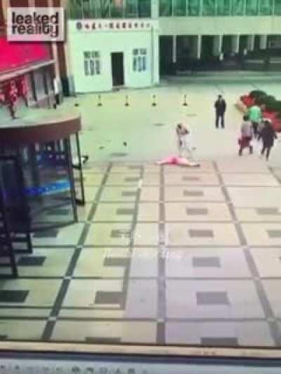 Guy gets crushed by a person that pops out of nowhere