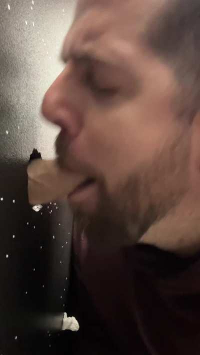 Anon cock at the truck stop gloryhole with an audience