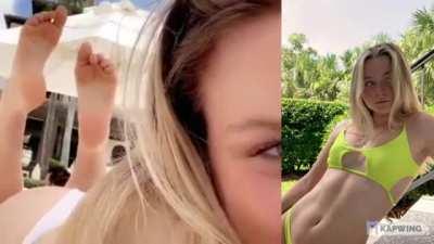 Blonde teen poolside in the pose