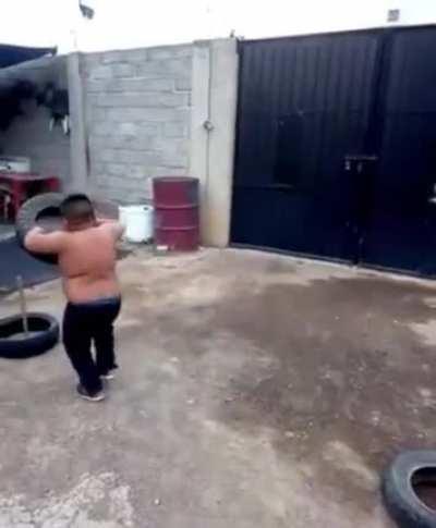 Little kid showing his exercise routine