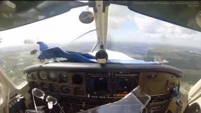 Bird strike in a single prop airplane equals a shattered windscreen
