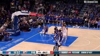 [Highlight] Holmgren dribbles up the floor then pulls up over Embiid for three