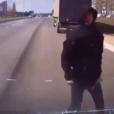Drunk man throws beer at car and gets a hug in return