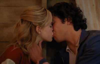 Kiernan Shipka using her tongue while kissing Nico Hiraga in the new movie 