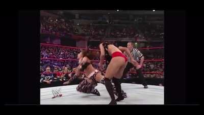 Talk about humiliating: Candice confidently challenges Melina to a B&P match, ends up stripped down to her thong and taunted by Melina