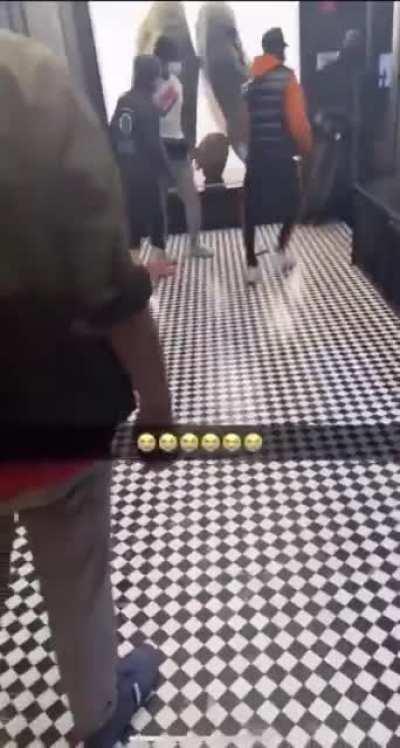 He really told security guard to hold that door for him