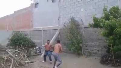 Dude gets KO'd with a Spinning Heel Kick and a Superman punch!