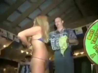 Lost strip game on stage. So embarrassed to get nude she struggles with whether to show pussy or tits first