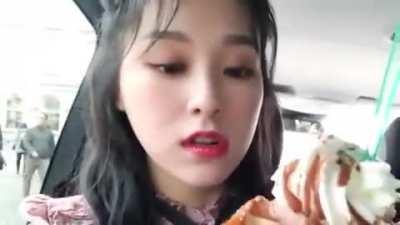 Gahyeon eating her waffle