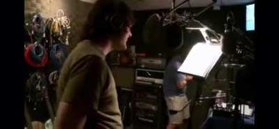 Trey Parker and Bill Hader trying to get through a South Park scene