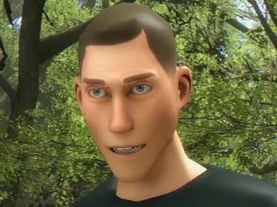 Scout plays in the forrest, Soldier joins him.